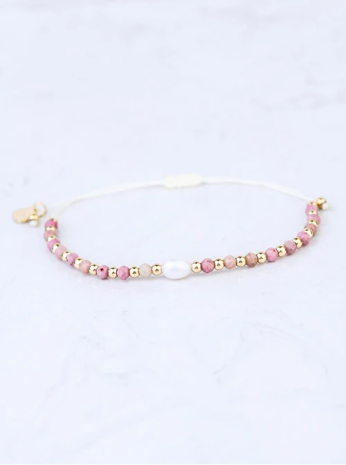 Bransoletka z perełką, Rodonit, stal pozłacana S108515Z00