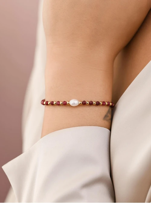 Bransoletka z perełką, Rubin, stal pozłacana S108514Z00