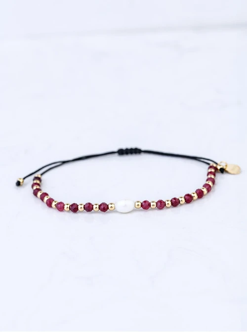 Bransoletka z perełką, Rubin, stal pozłacana S108514Z00