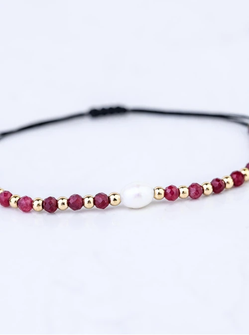 Bransoletka z perełką, Rubin, stal pozłacana S108514Z00