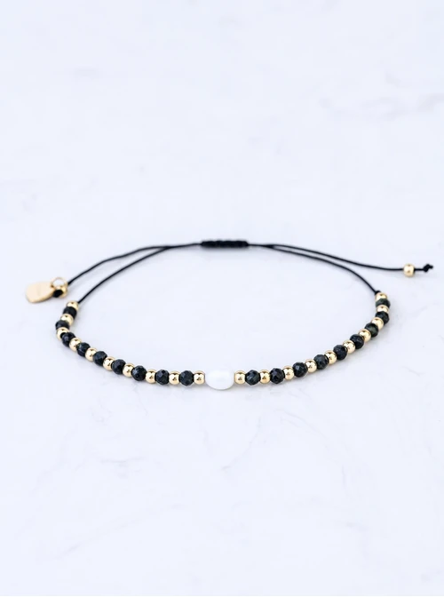 Bransoletka z perełką, Zielone Tygrysie Oko, stal pozłacana S108513Z00