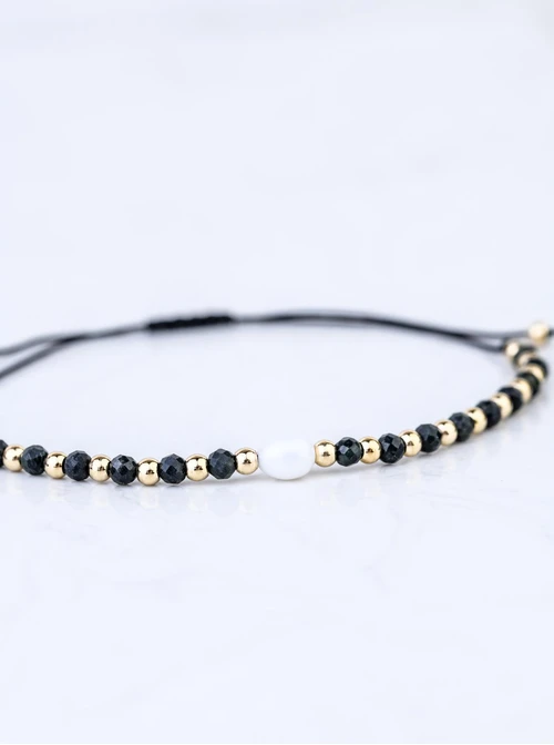 Bransoletka z perełką, Zielone Tygrysie Oko, stal pozłacana S108513Z00