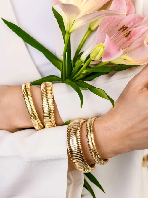 Bransoletka żmijka, (szer. 1,2cm) stal pozłacana S109544Z00