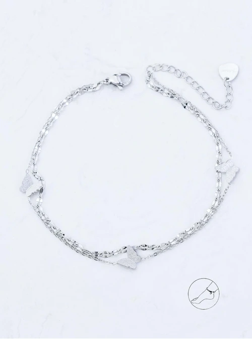 Bransoletka na kostkę podwójna, motylki, stal S109643S00