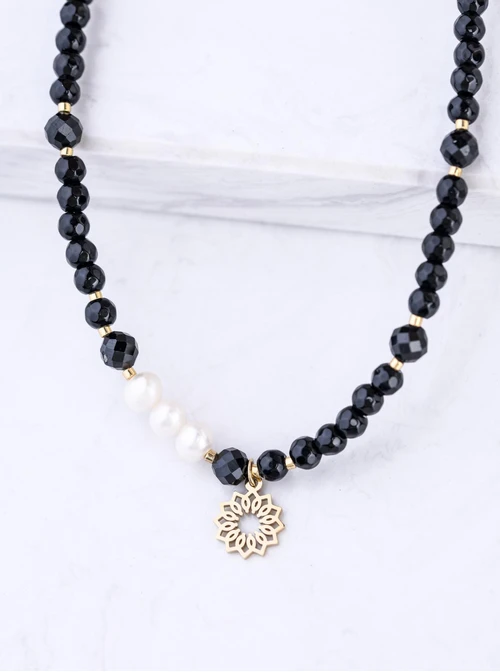 Choker Rozeta Vezzi, Obsydian, stal pozłacana S309417Z01