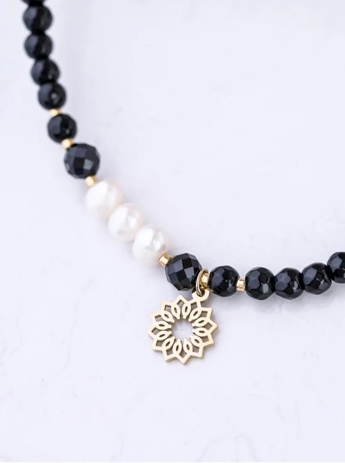 Choker Rozeta Vezzi, Obsydian, stal pozłacana S309417Z01