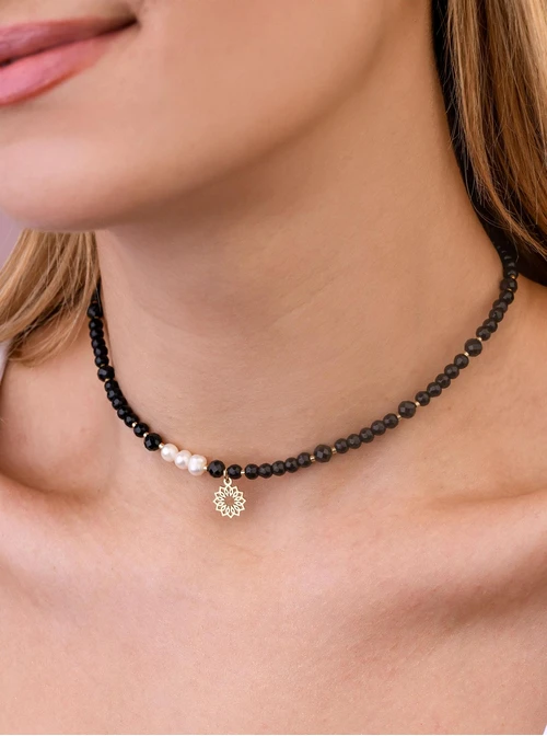 Choker Rozeta Vezzi, Obsydian, stal pozłacana S309417Z01