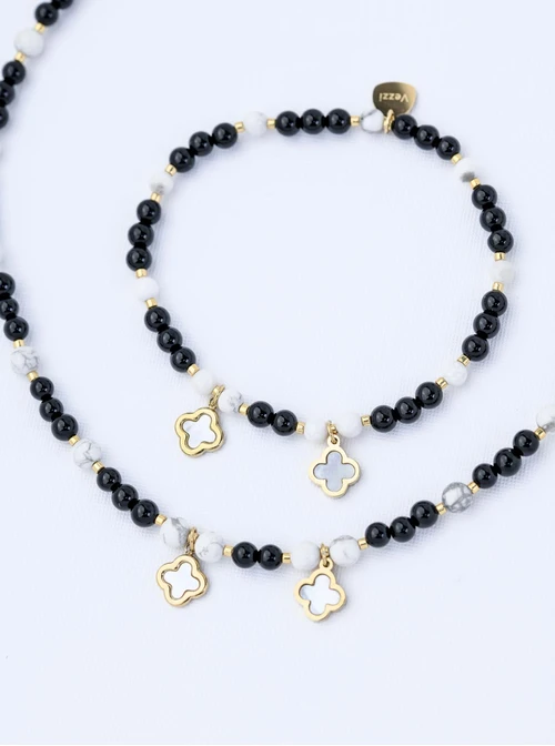 Choker koniczynki, Obsydian, stal pozłacana S309420Z01