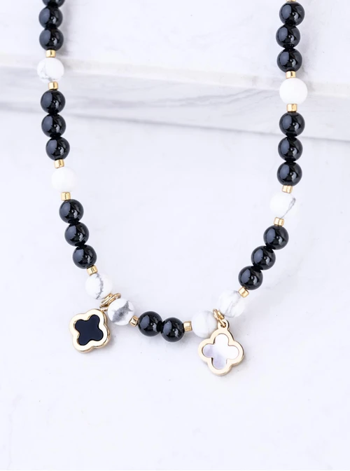 Choker koniczynki, Obsydian, stal pozłacana S309421Z01