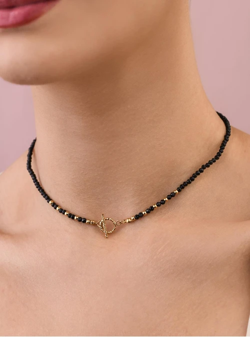 Choker z Onyksem, stal pozłacana S308686Z00