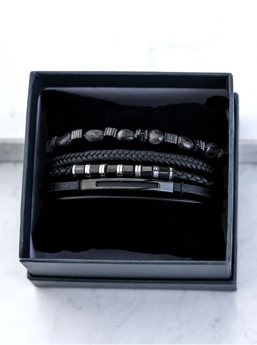 [Zestaw] Bransoletka męska, czarny, stal S109310S01