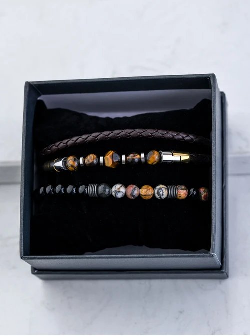 [Zestaw] Bransoletka Męska, Tygrysie Oko, stal S109288S13