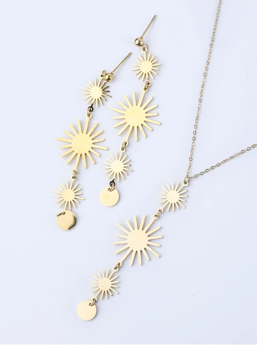 [Zestaw] Naszyjnik krawatka słoneczka, stal pozłacana S309436Z00