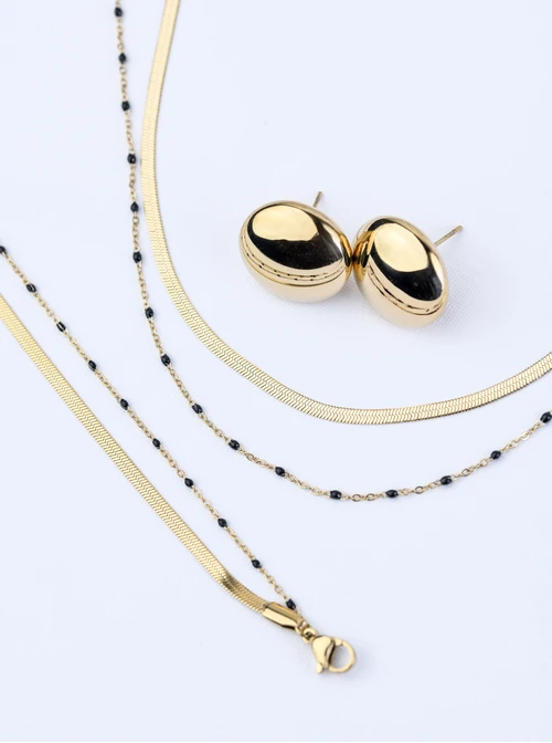 [Zestaw] Naszyjnik podwójny żmijka, stal pozłacana S309494Z01