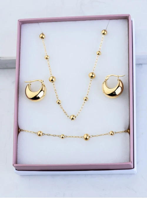 [Zestaw] Naszyjnik kuleczki, stal pozłacana S308326Z00