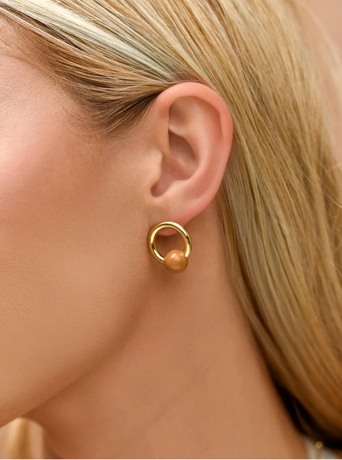 Kolczyki beżowe kuleczki, stal pozłacana S209449Z13