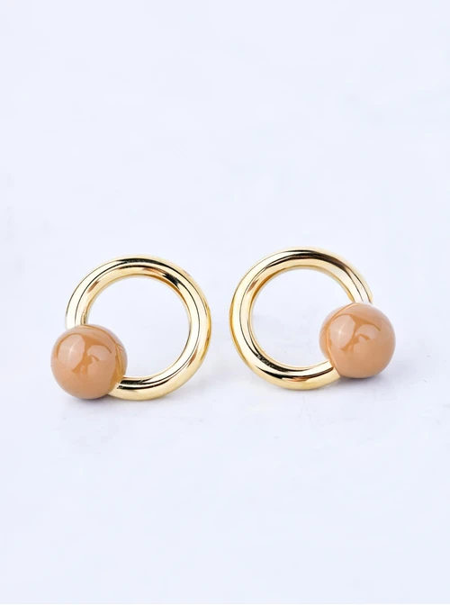 Kolczyki beżowe kuleczki, stal pozłacana S209449Z13