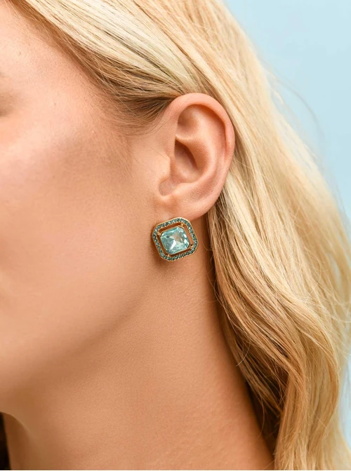 Kolczyki błękitny kryształ, złoty S205294Z04