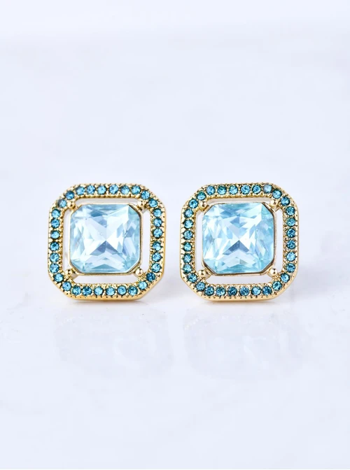 Kolczyki błękitny kryształ, złoty S205294Z04