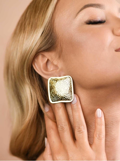 Kolczyki duże kwadraty, stal pozłacana S209429Z00