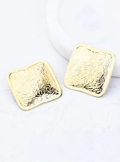 Kolczyki duże kwadraty, stal pozłacana S209429Z00