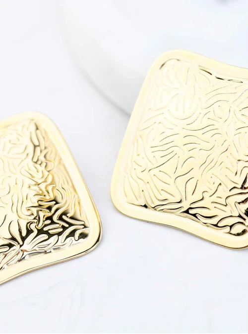 Kolczyki duże kwadraty, stal pozłacana S209429Z00