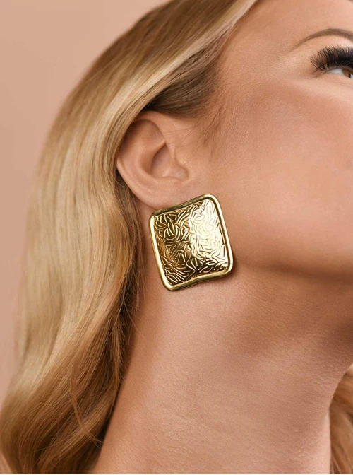 Kolczyki duże kwadraty, stal pozłacana S209429Z00