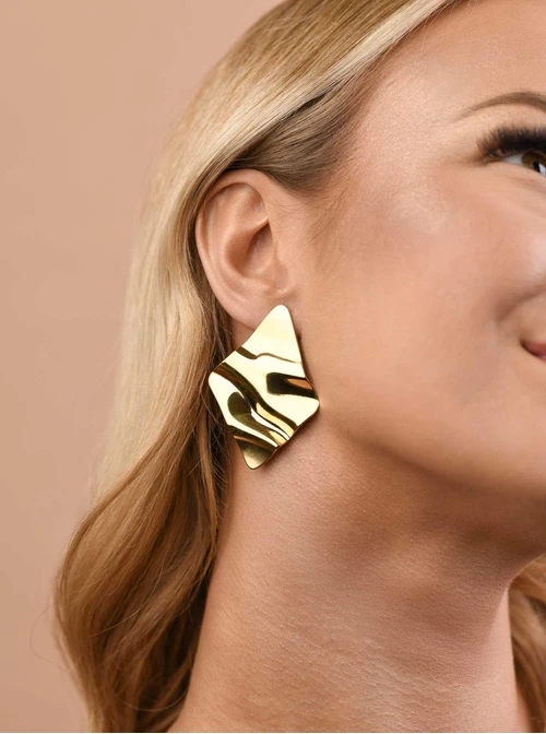 Kolczyki gniecione romby, stal pozłacana S209431Z00