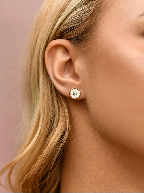 Kolczyki kółeczka z kryształkiem, stal pozłacana S209485Z02