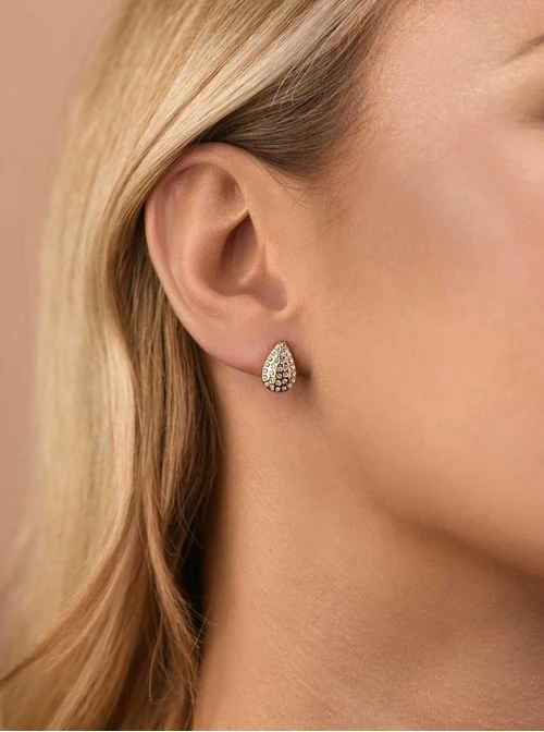 Kolczyki kropelki z kryształkami, stal pozłacana S209490Z00