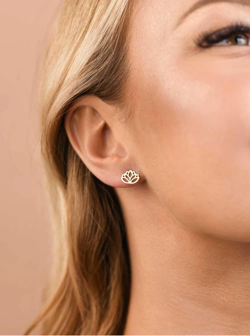 Kolczyki kwiat lotosu, stal pozłacana S209425Z00