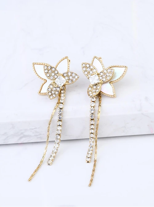 Kolczyki kwiaty z kryształkami, stal pozłacana S208198Z02