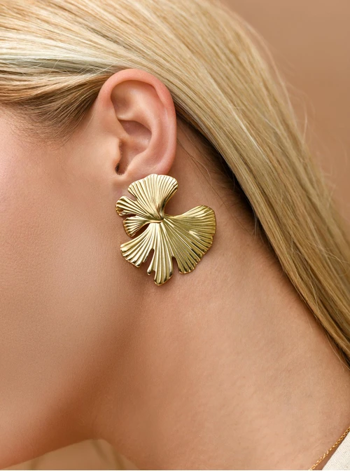 Kolczyki miłorząb, stal pozłacana S209433Z00