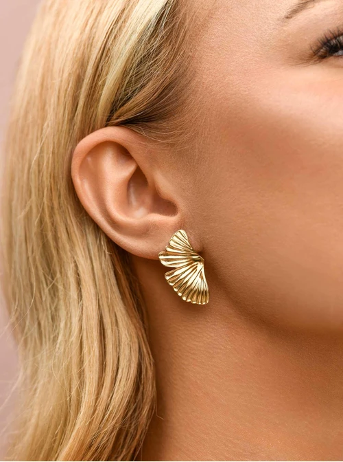 Kolczyki miłorząb, stal pozłacana S209479Z00