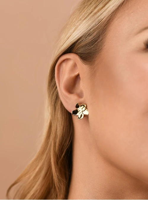 Kolczyki młotkowane kwiatuszki, stal pozłacana S209463Z00