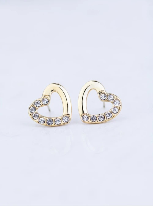 Kolczyki serduszka z kryształkami, stal pozłacana S209477Z00