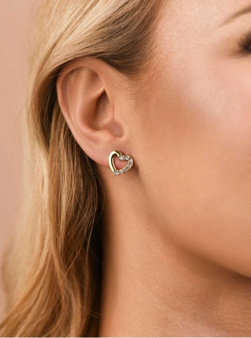 Kolczyki serduszka z kryształkami, stal pozłacana S209477Z00
