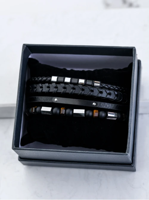 [Zestaw] Bransoletka męska, czarny, stal S109315S01