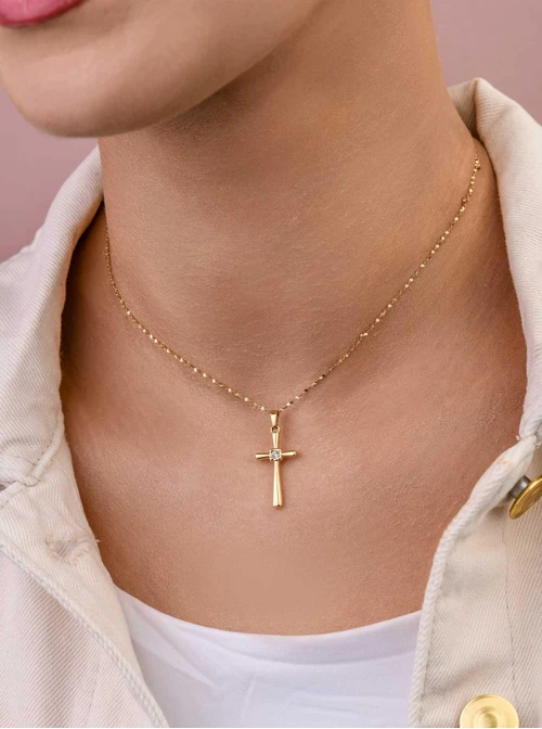 Naszyjnik Krzyżyk, stal pozłacana  S309567Z00