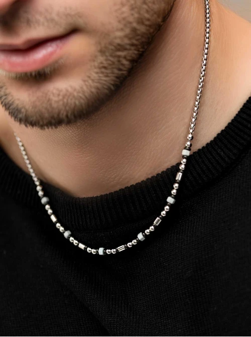 Naszyjnik Męski, Agat, Onyks, stal S309331S00