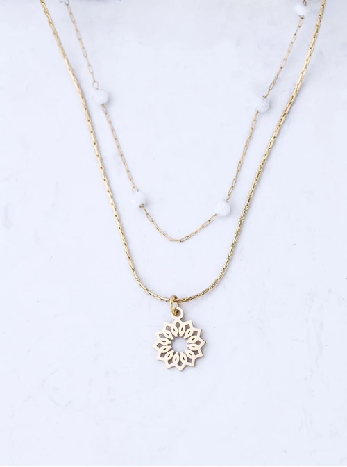 Naszyjnik Rozeta Vezzi, Kamień Księżycowy, stal pozłacana S308387Z00