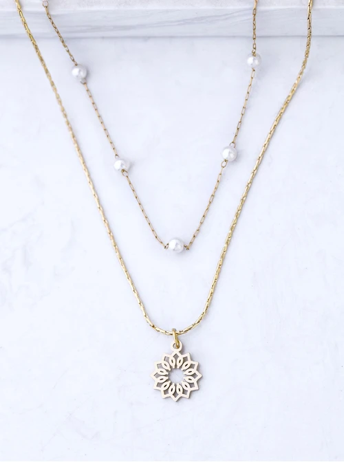 Naszyjnik Rozeta Vezzi, perełki, stal pozłacana S308438Z00