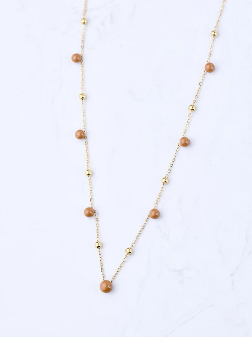 Naszyjnik beżowe kuleczki, stal pozłacana S309451Z13