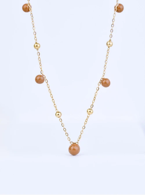 Naszyjnik beżowe kuleczki, stal pozłacana S309451Z13