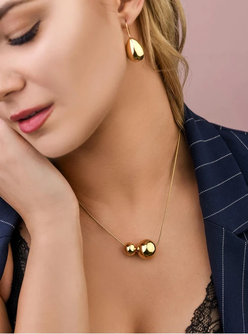 Naszyjnik dmuchane kulki, stal pozłacana S308456Z00