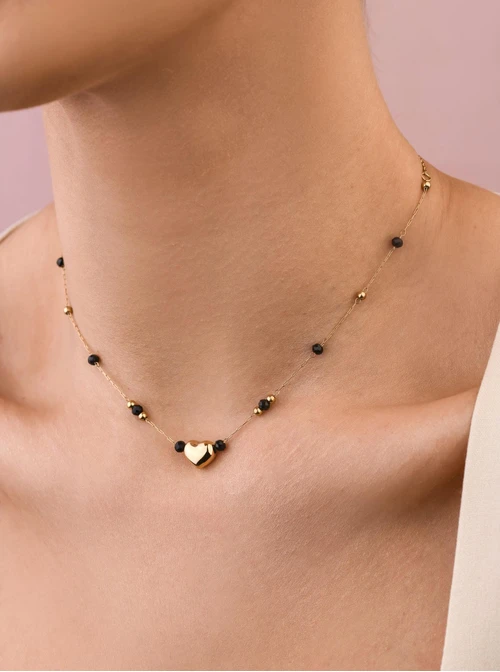 Naszyjnik dmuchane serduszko, stal pozłacana S307869Z01