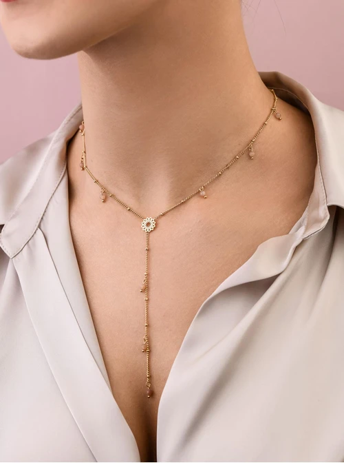 Naszyjnik krawatka, Rozeta Vezzi, Kamień Słońca, stal pozłacana S308341Z00