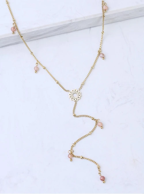 Naszyjnik krawatka, Rozeta Vezzi, Kamień Słońca, stal pozłacana S308341Z00