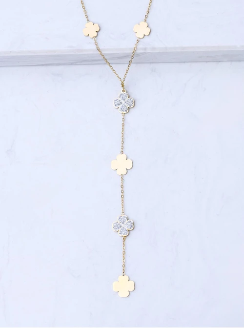 Naszyjnik krawatka, koniczynki, stal pozłacana S308307Z00