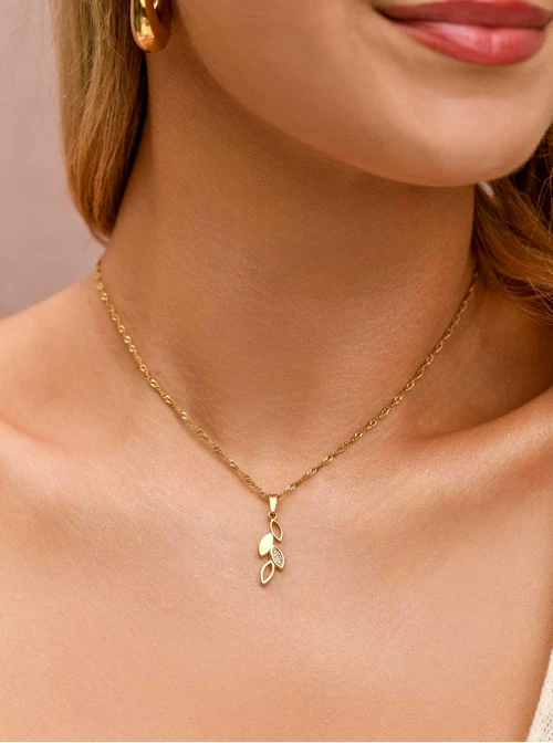 Naszyjnik listki, kryształki, stal pozłacana S309481Z00